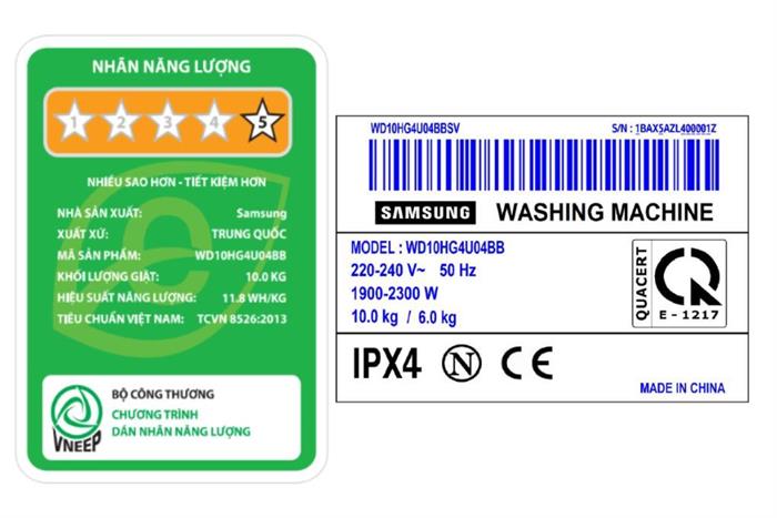 Máy giặt sấy Samsung Ecobubble Inverter WD10HG4U04BBSV -  giặt 10 kg - sấy 6 kg