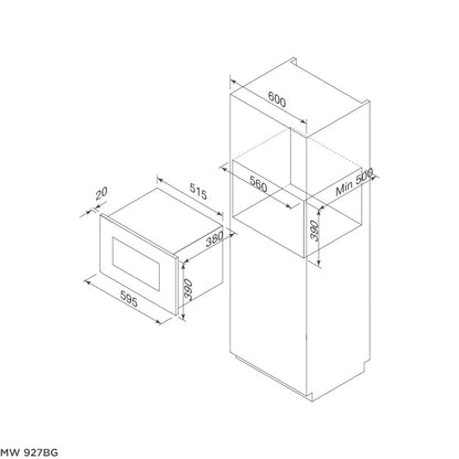 Lò Vi Sóng Malloca MW 927BG Kính Đen Âm Tủ