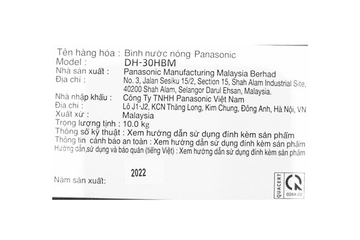 Máy nước nóng Panasonic DH-30HBMVW gián tiếp 30L