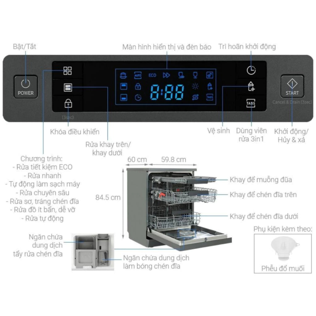 Máy Rửa Chén SAMSUNG DW60CG550FSG/SV Màu Đen