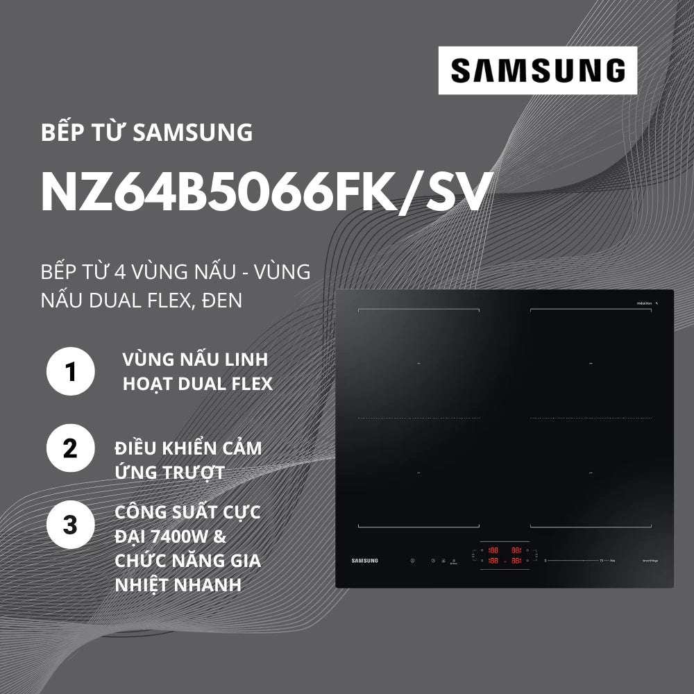 Bếp từ Samsung Bespoke NZ64B5066FK/SV với vùng nấu linh hoạt Dual Flex Zone